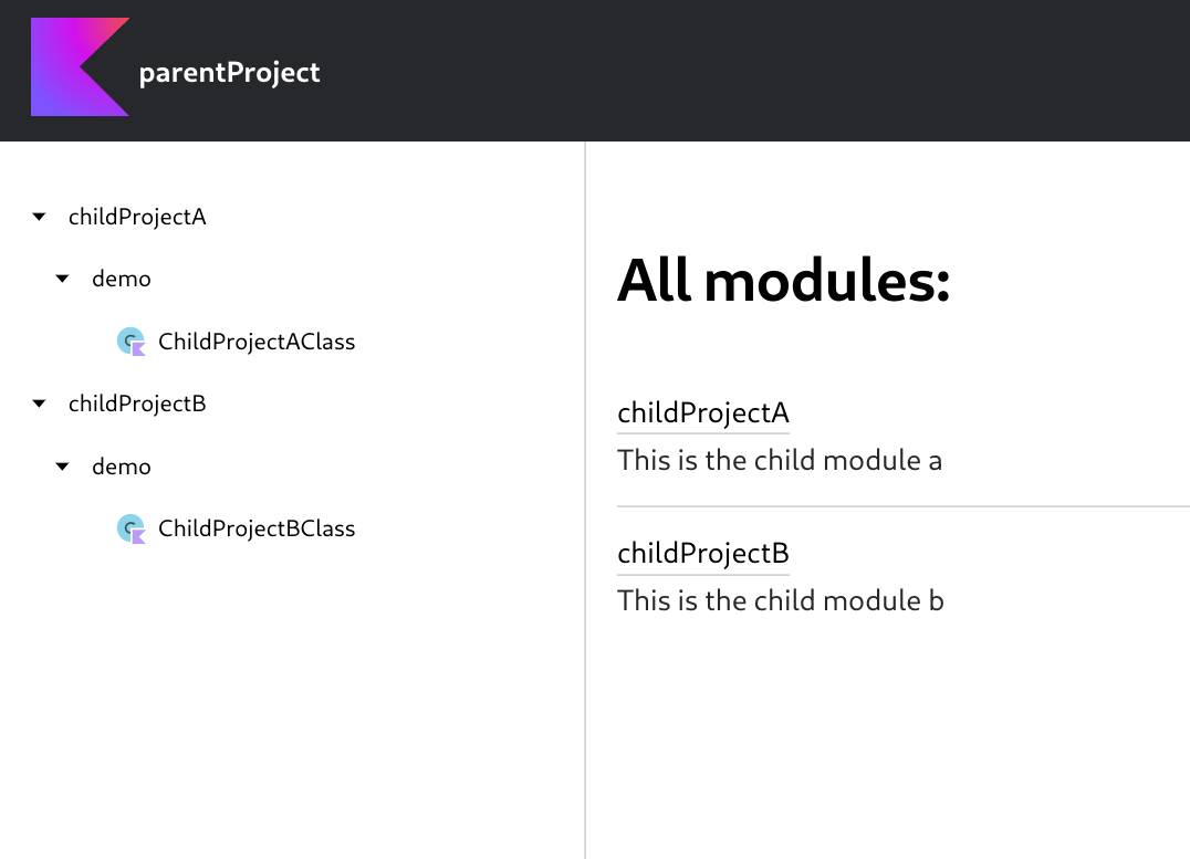 Screenshot for output of dokkaHtmlMultiModule task