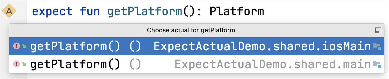 IDE navigation from expected to actual declarations