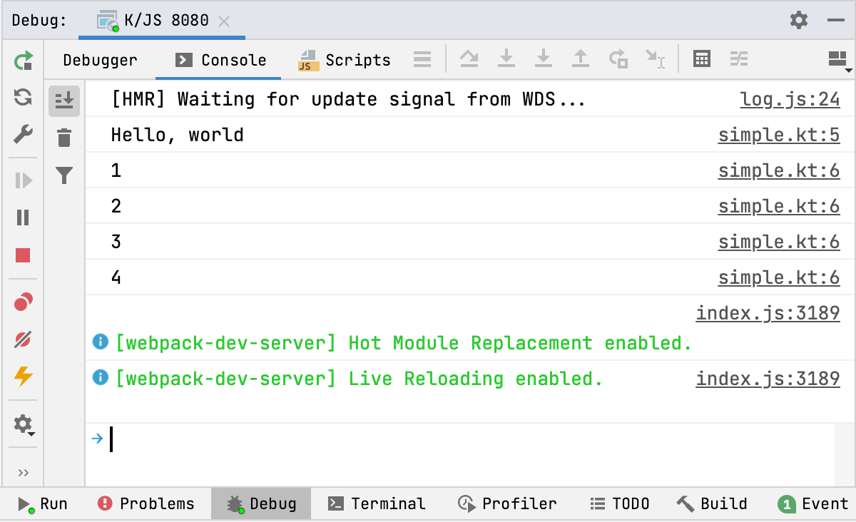 JavaScript debug output in the IDE