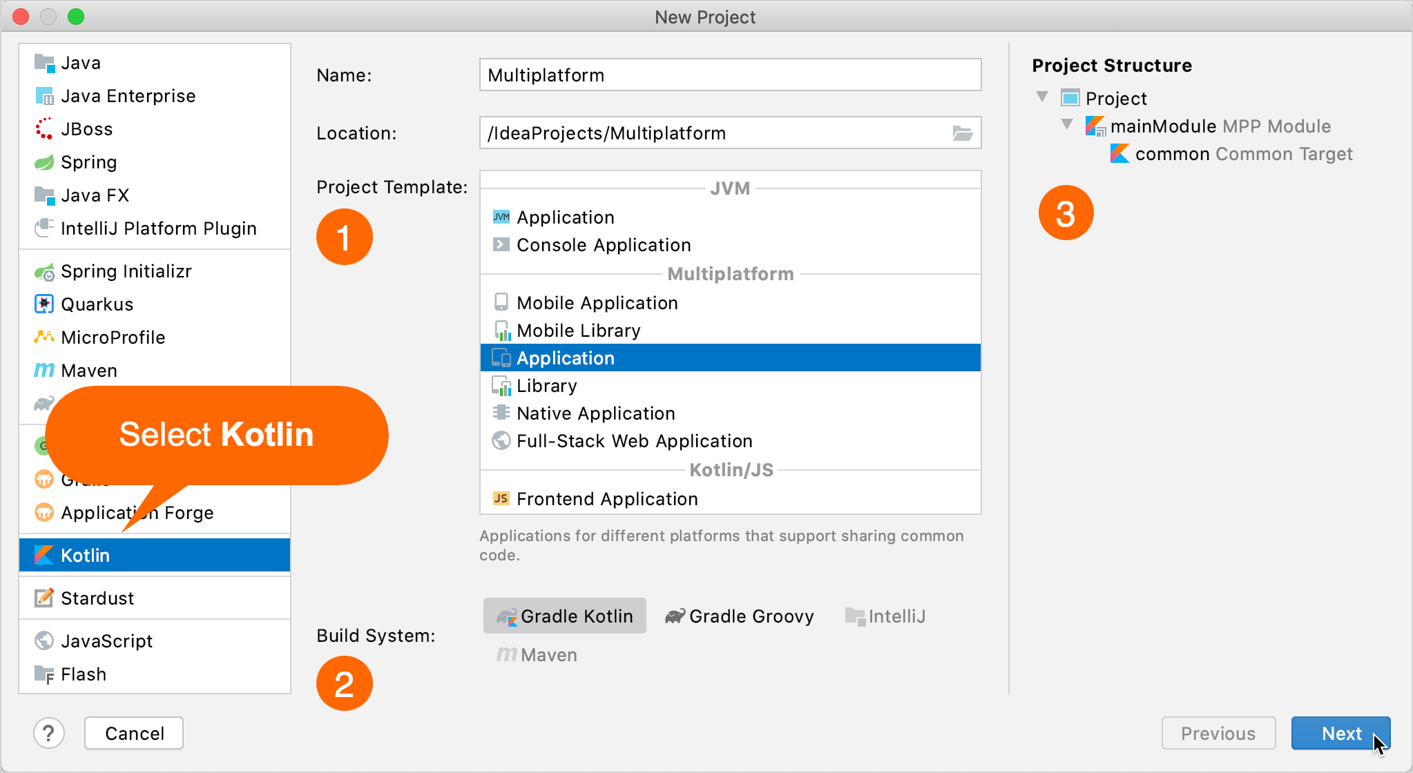 Kotlin Project Wizard – Multiplatform project