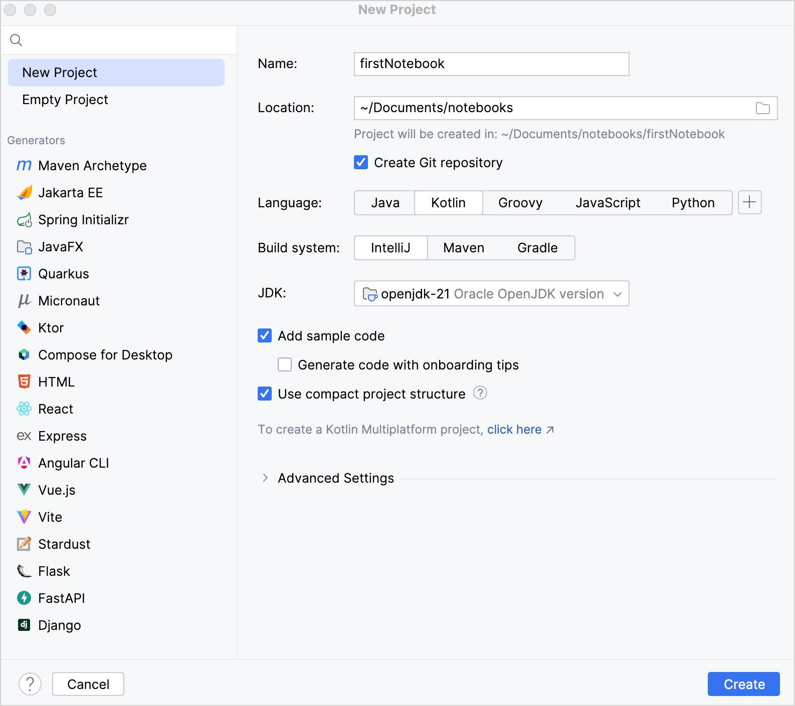 Create a new Kotlin Notebook project