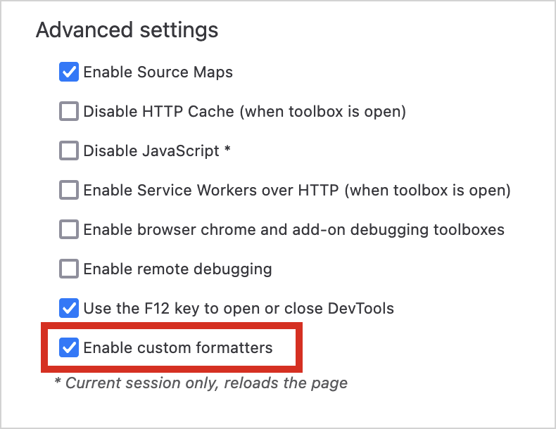 Enable custom formatters in Firefox